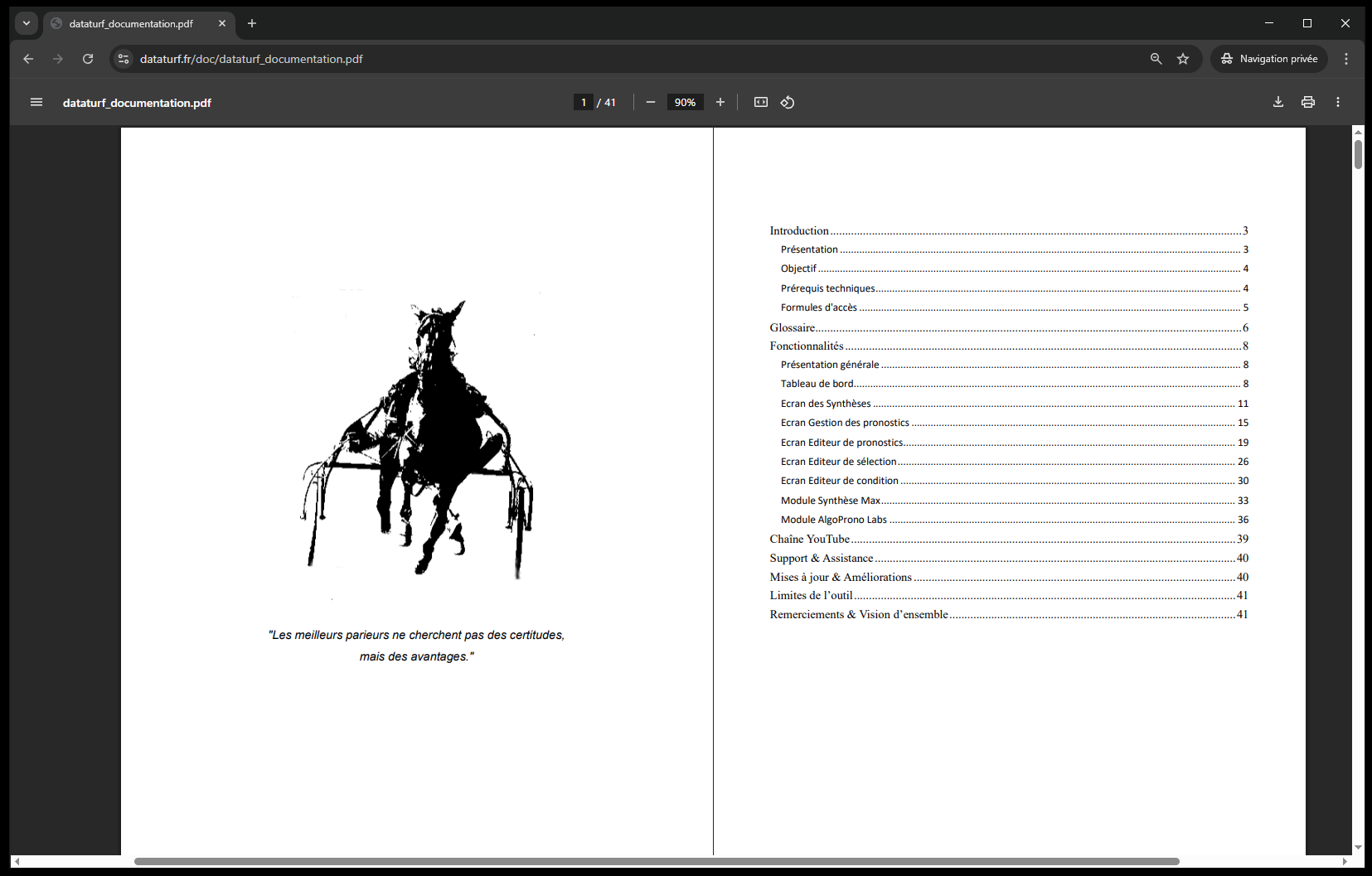 Capture d'écran de la documentation de Trotstats