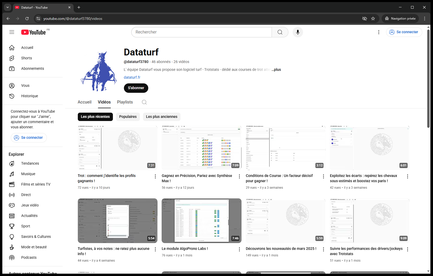 Capture d'écran de la chaine youtube de Trotstats