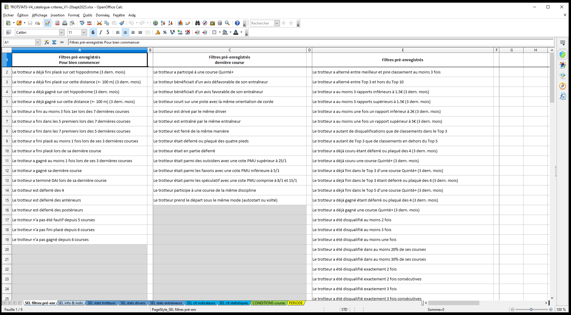 critères format Excel